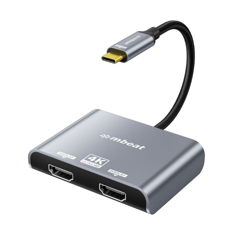 mbeat Tough Link USB-C to Dual 4K/60Hz HDMI MST Adapter 4K (3840x2160) @ 60Hz, 4K (3840x2160) @ 30Hz, 2K (2560x1440) @ 60Hz- Space Grey mbeat Tough Link USB-C to Dual 4K/60Hz HDMI MST Adapter 4K (3840x2160) @ 60Hz, 4K (3840x2160) @ 30Hz, 2K (2560x1440) @ 60Hz- Space Grey